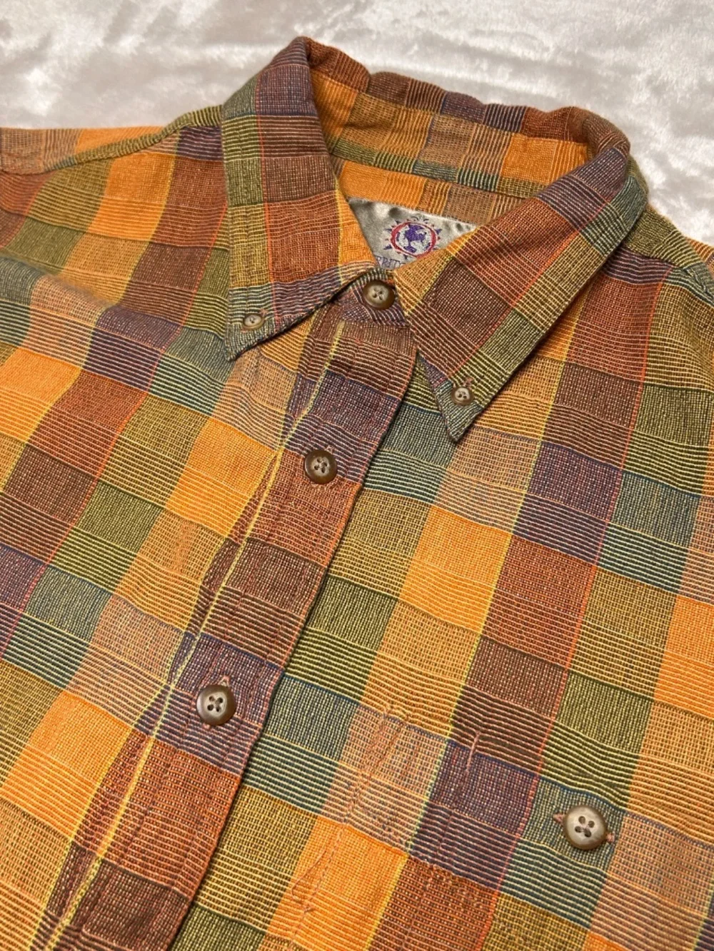 The Territory Ahead Shirt Mens M Plaid Textured Long Sleeve Orange Green - Picture 2 of 9